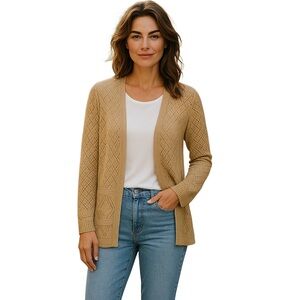 Joseph A. Open Cardigan Knit Sweater Large Beige Gold Light